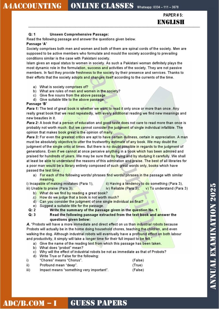 Guess Papers adc part 1 english0001