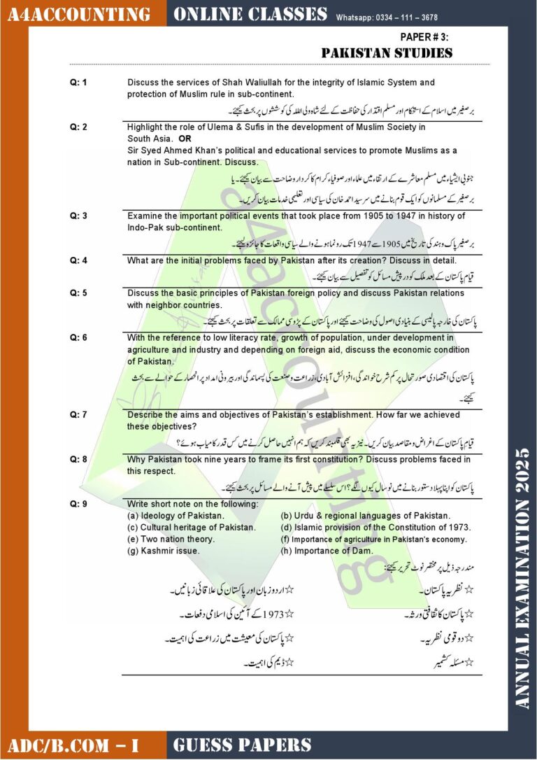 Guess Papers adc part 1 pakistan studies0001