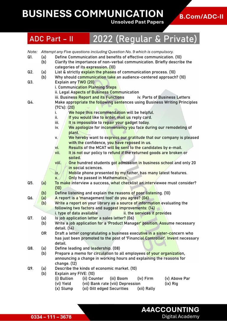 ADC-II: Communication Past Papers communication0016