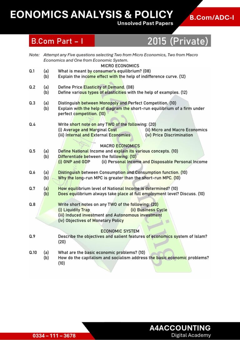 ADC-I: Economics Past Papers economics0003