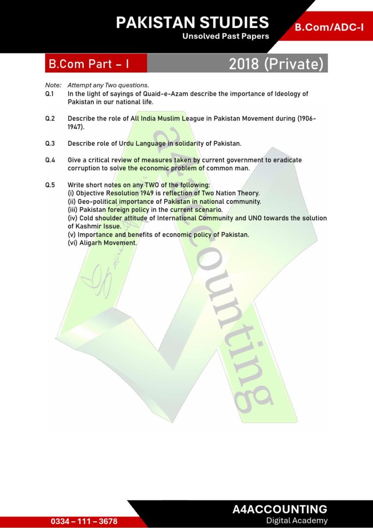 ADC-I: Pakistan Studies Past Papers pakistan studies0009