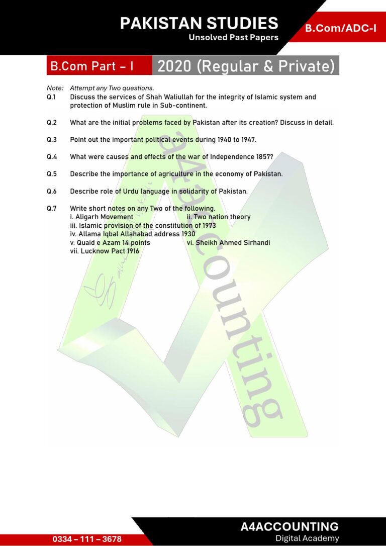 ADC-I: Pakistan Studies Past Papers pakistan studies0012